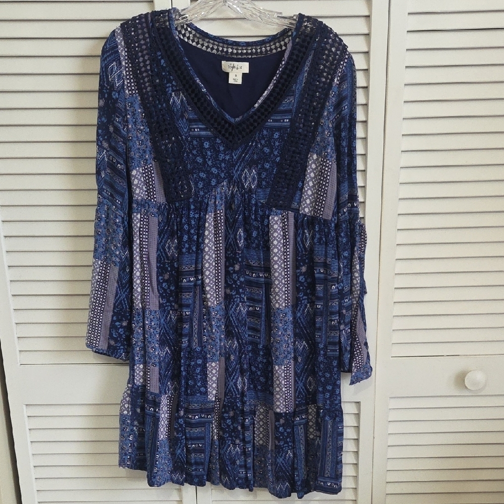 Style & Co Blue Patterned Dress